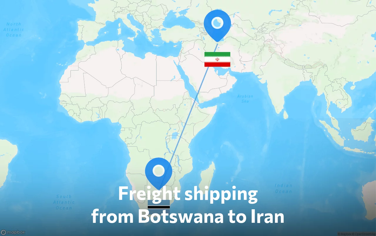Shipping route from Botswana to Iran