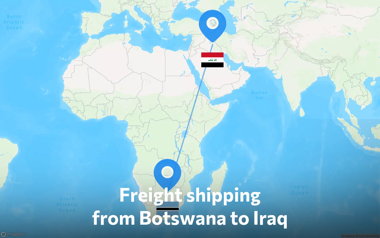 Shipping route from Botswana to Iraq