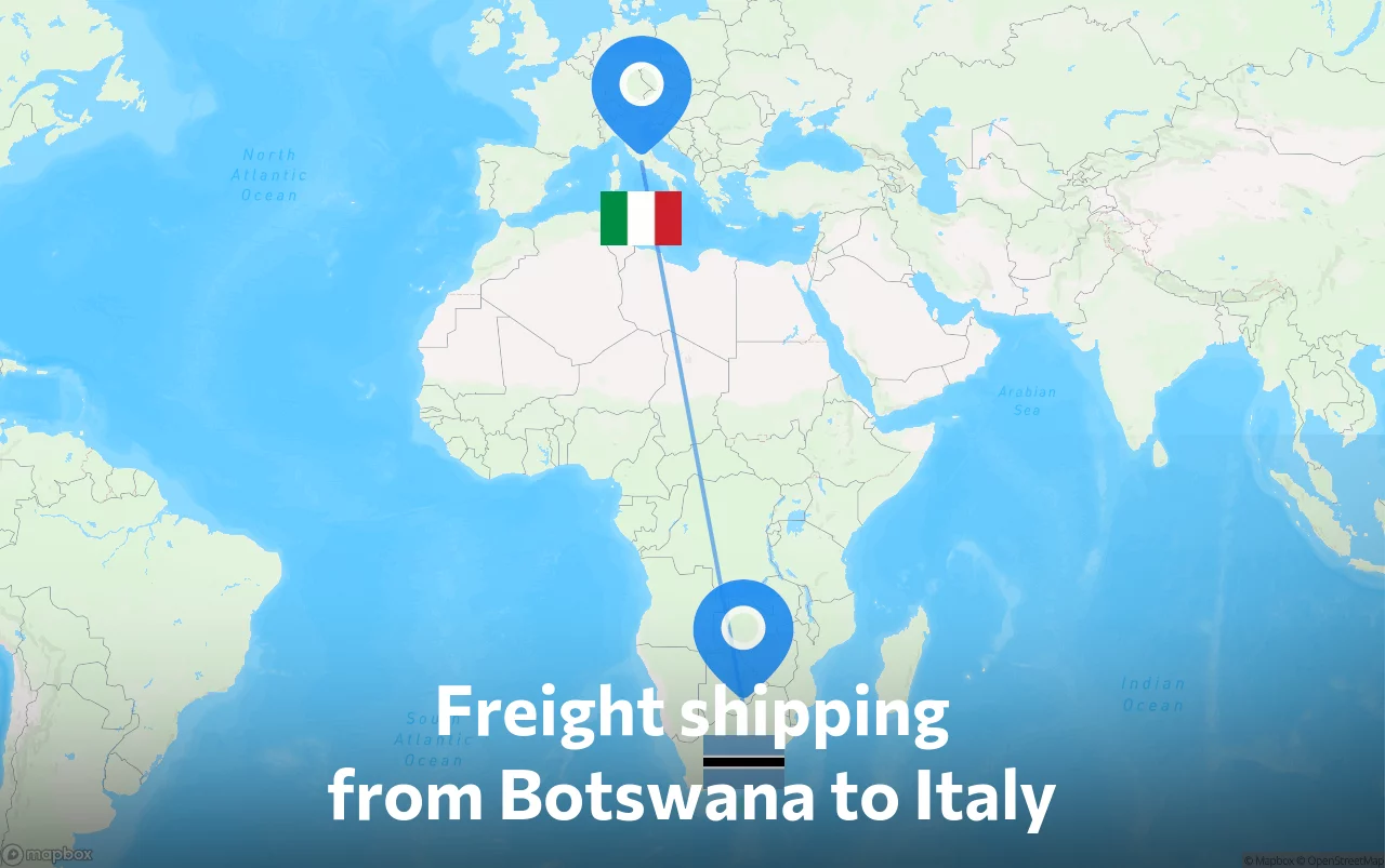 Shipping route from Botswana to Italy