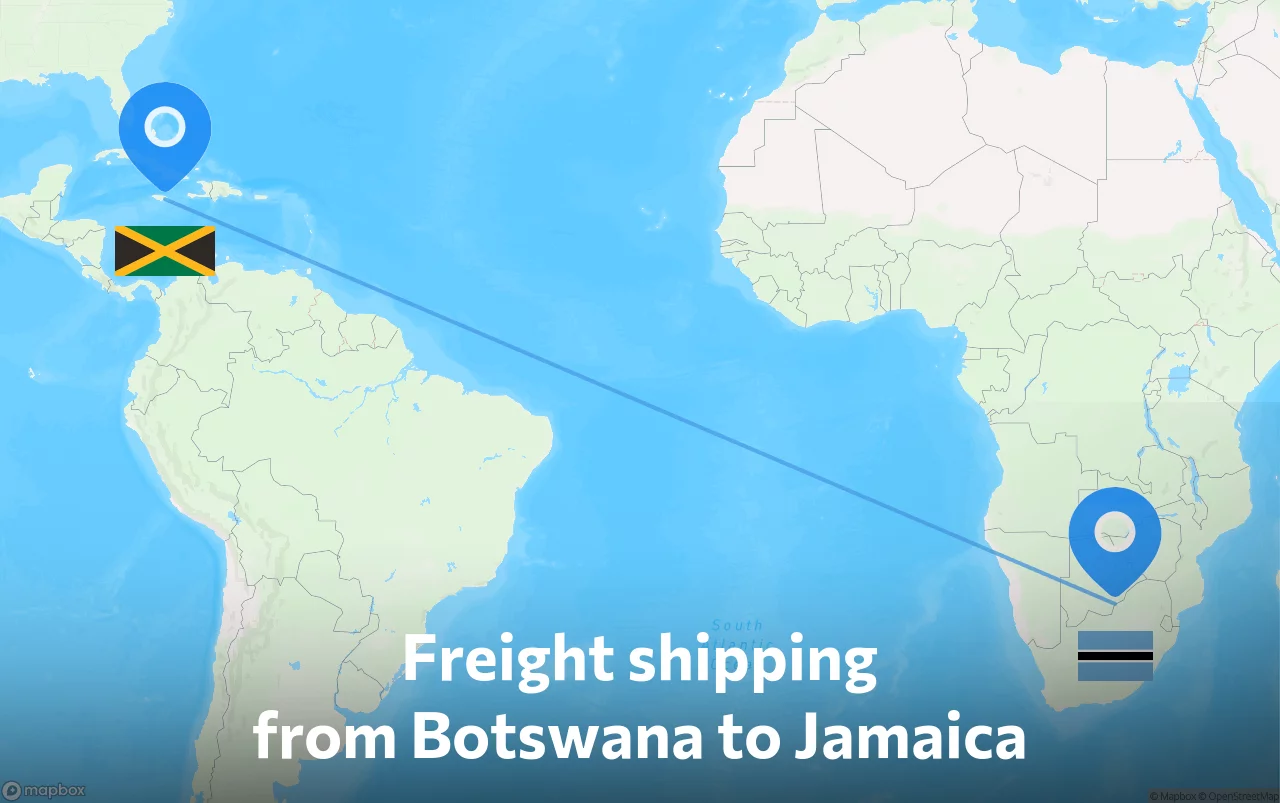 Shipping route from Botswana to Jamaica