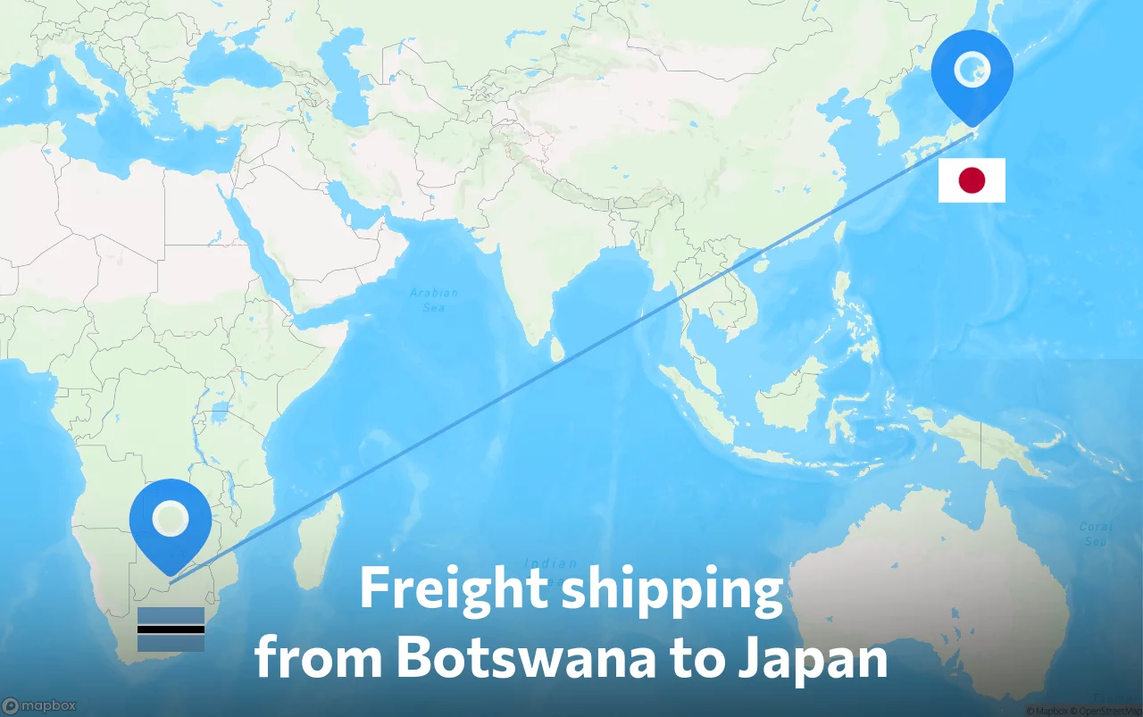 Shipping route from Botswana to Japan
