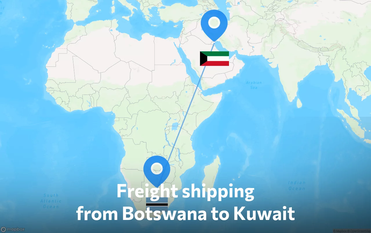 Shipping route from Botswana to Kuwait