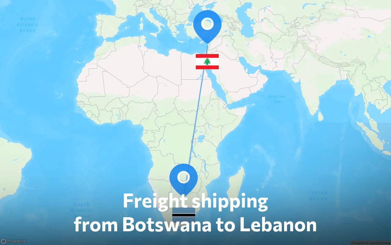 Shipping route from Botswana to Lebanon
