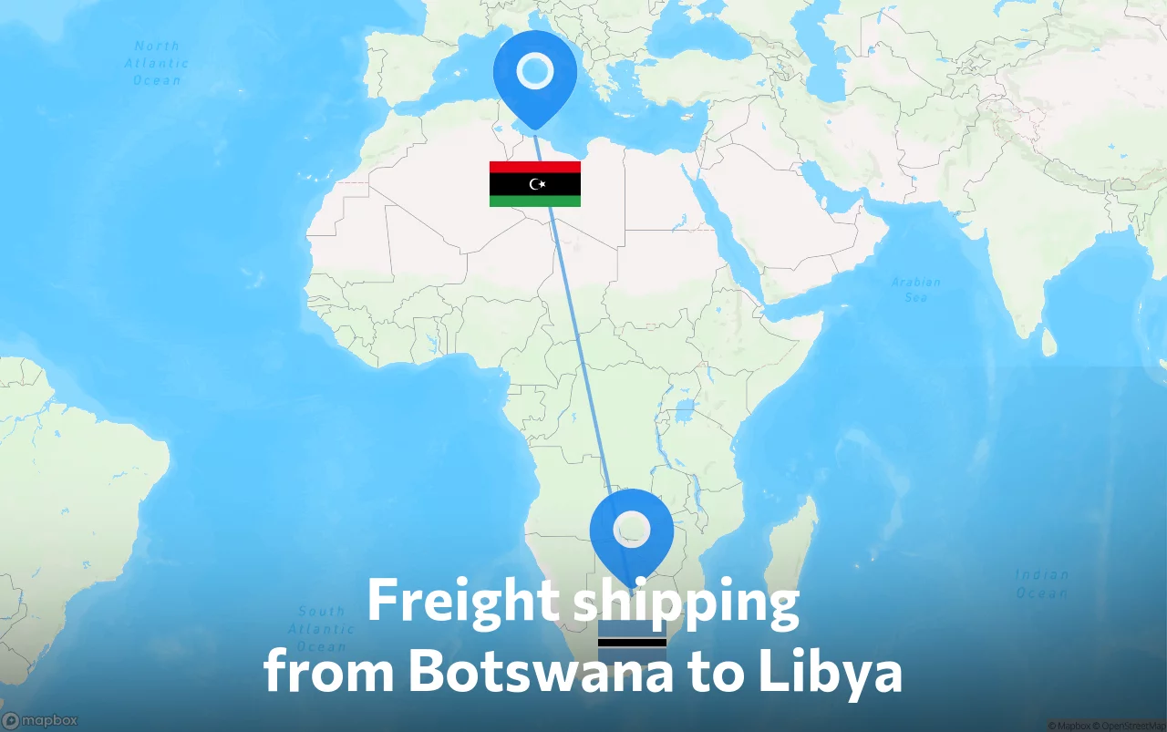 Shipping route from Botswana to Libya
