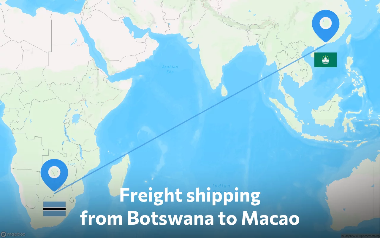 Shipping route from Botswana to Macao