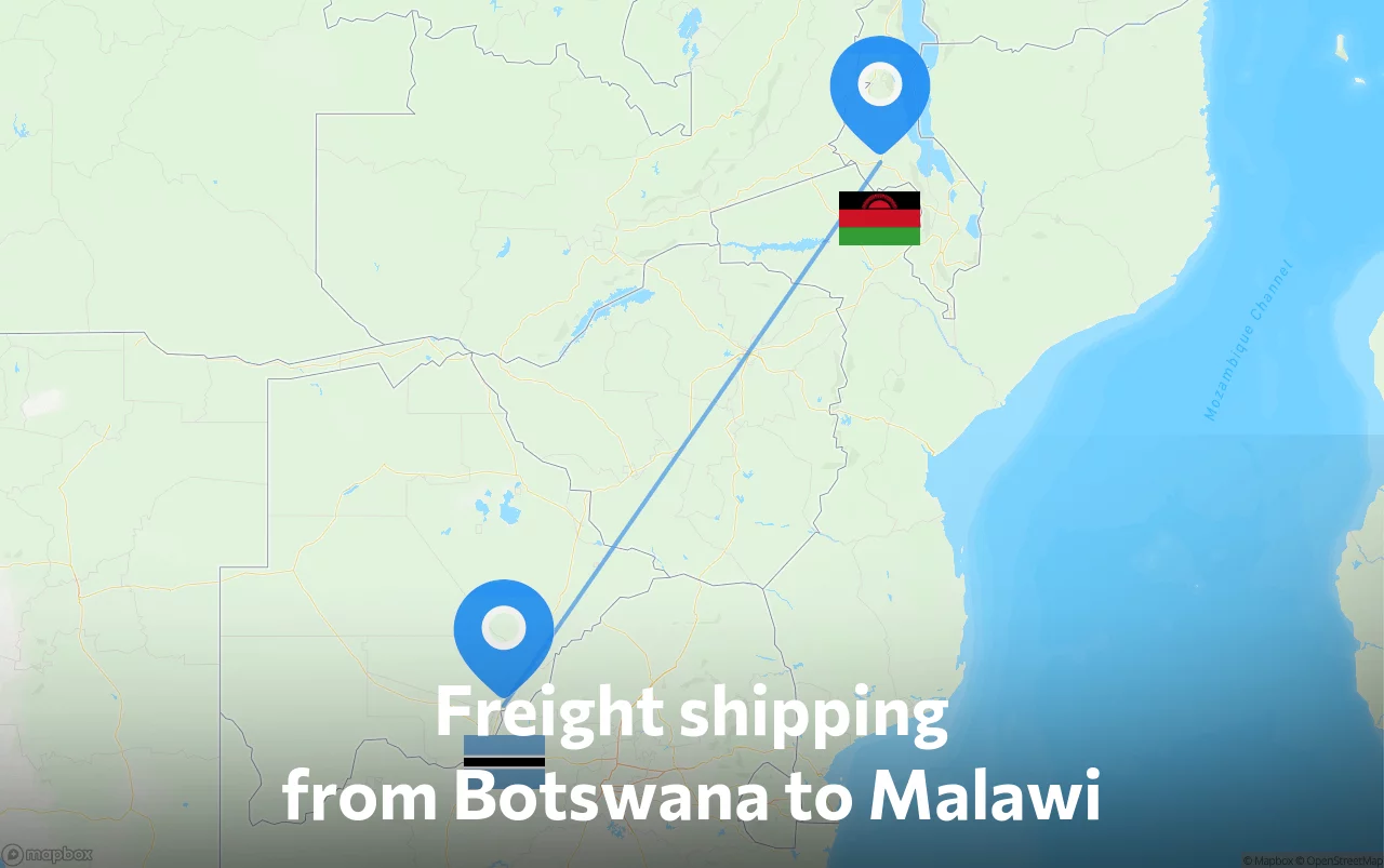 Shipping route from Botswana to Malawi