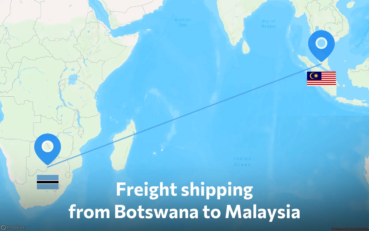 Shipping route from Botswana to Malaysia
