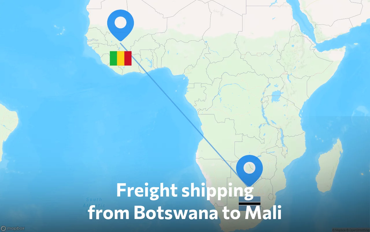 Shipping route from Botswana to Mali