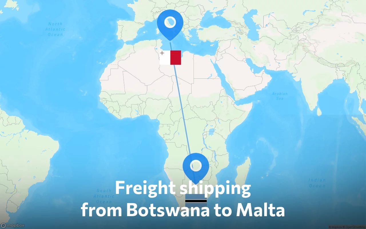 Shipping route from Botswana to Malta