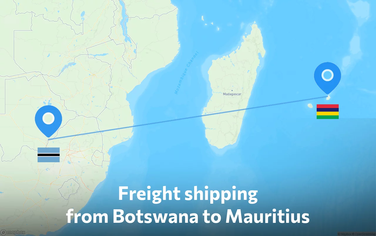 Shipping route from Botswana to Mauritius