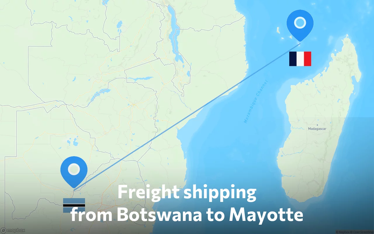 Shipping route from Botswana to Mayotte