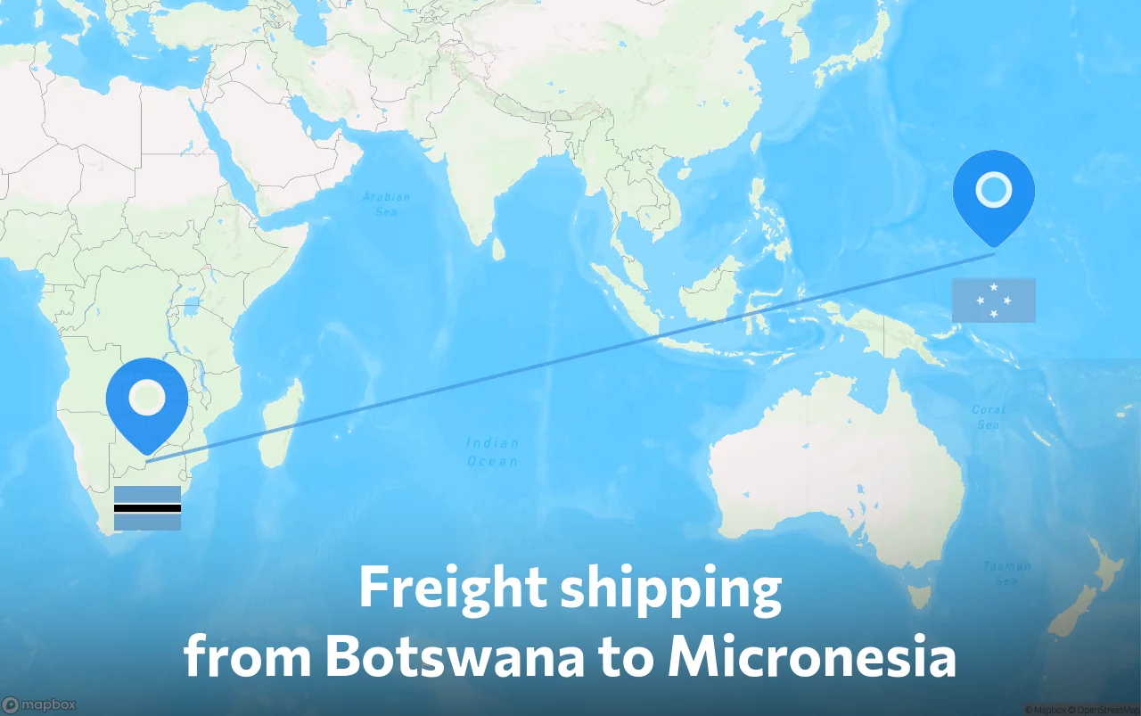 Shipping route from Botswana to Micronesia