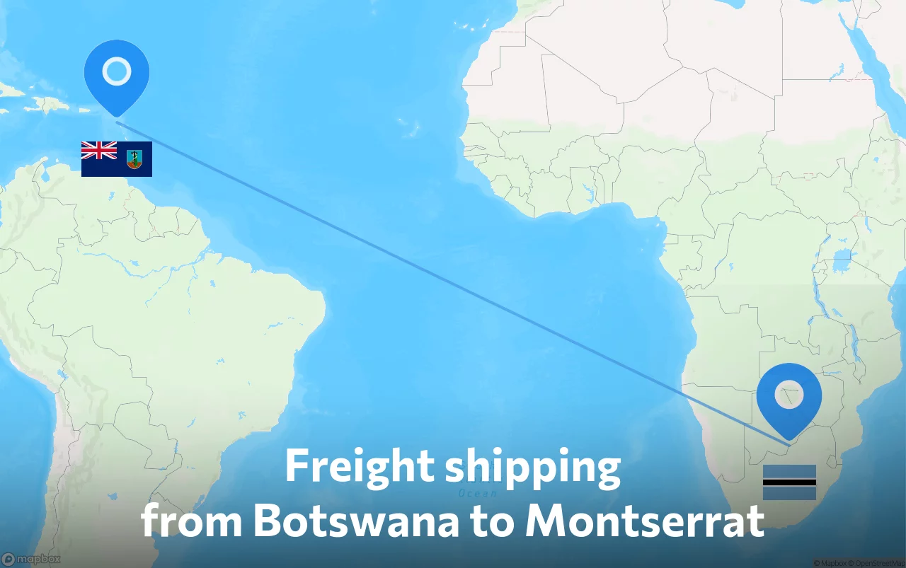 Shipping route from Botswana to Montserrat