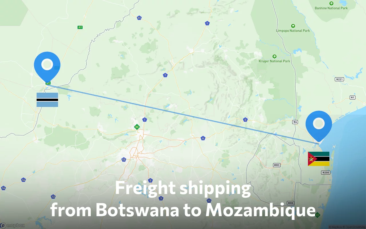 Shipping route from Botswana to Mozambique