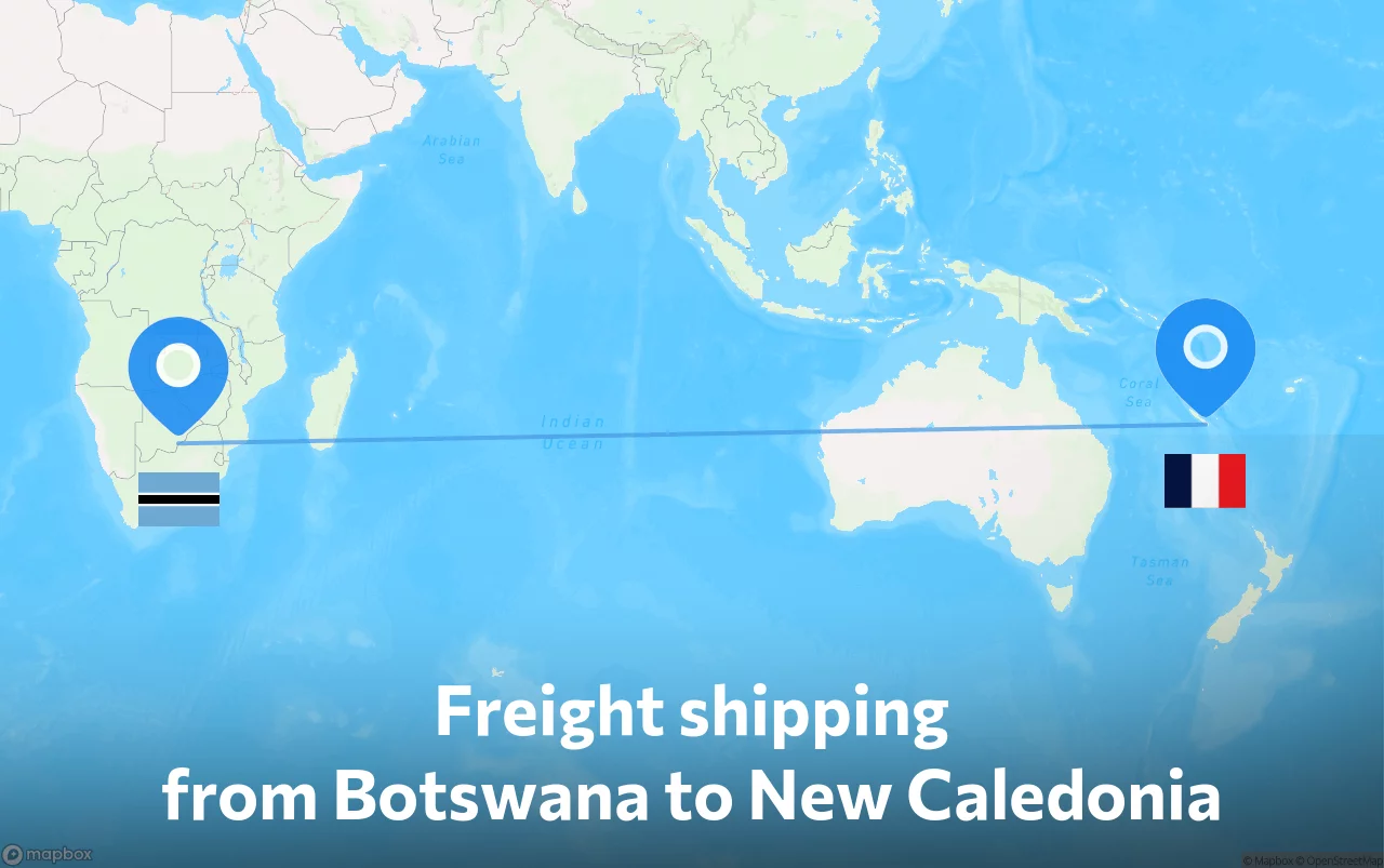 Shipping route from Botswana to New Caledonia