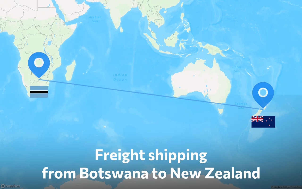 Shipping route from Botswana to New Zealand