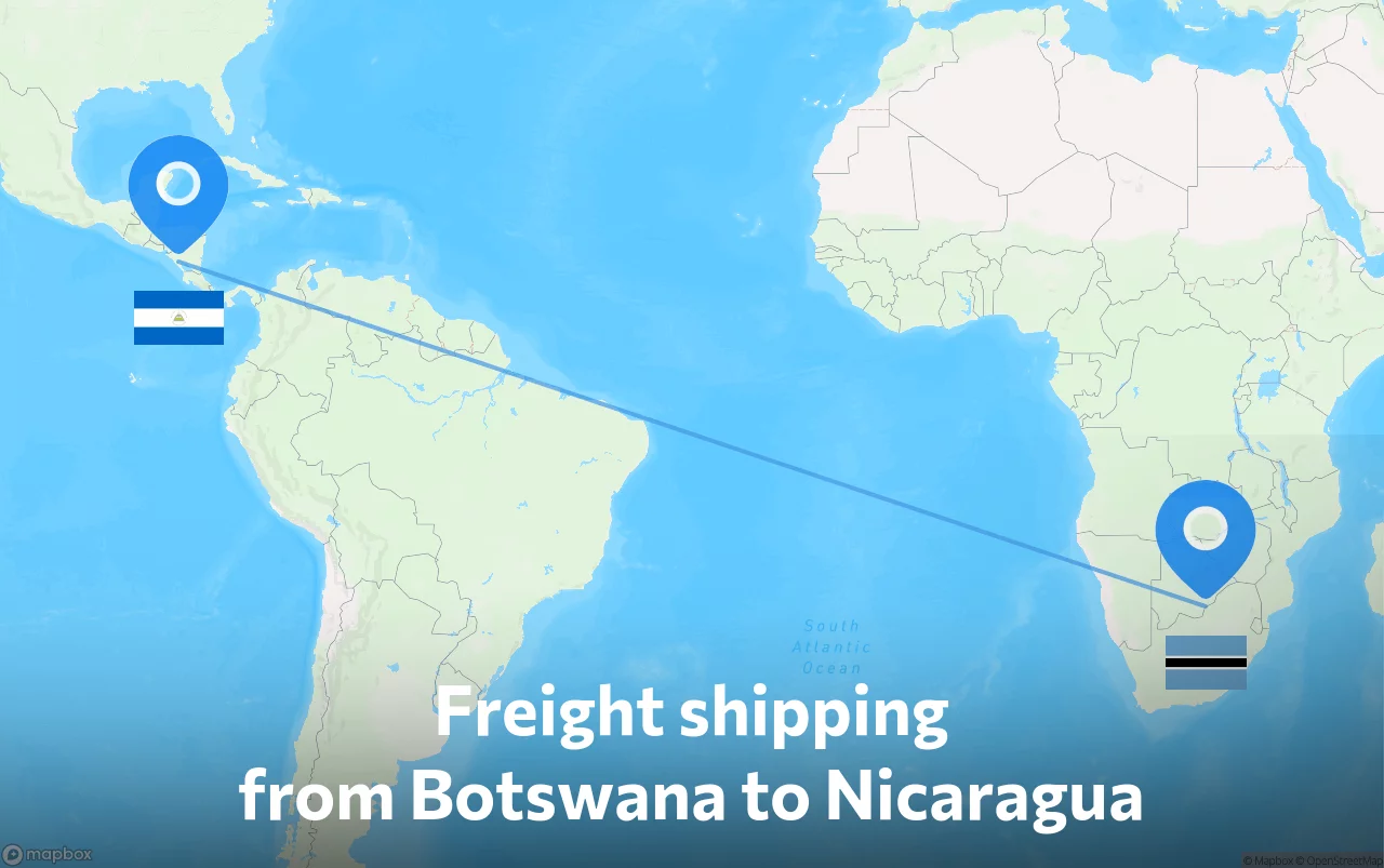 Shipping route from Botswana to Nicaragua