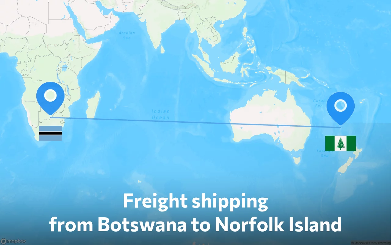 Shipping route from Botswana to Norfolk Island