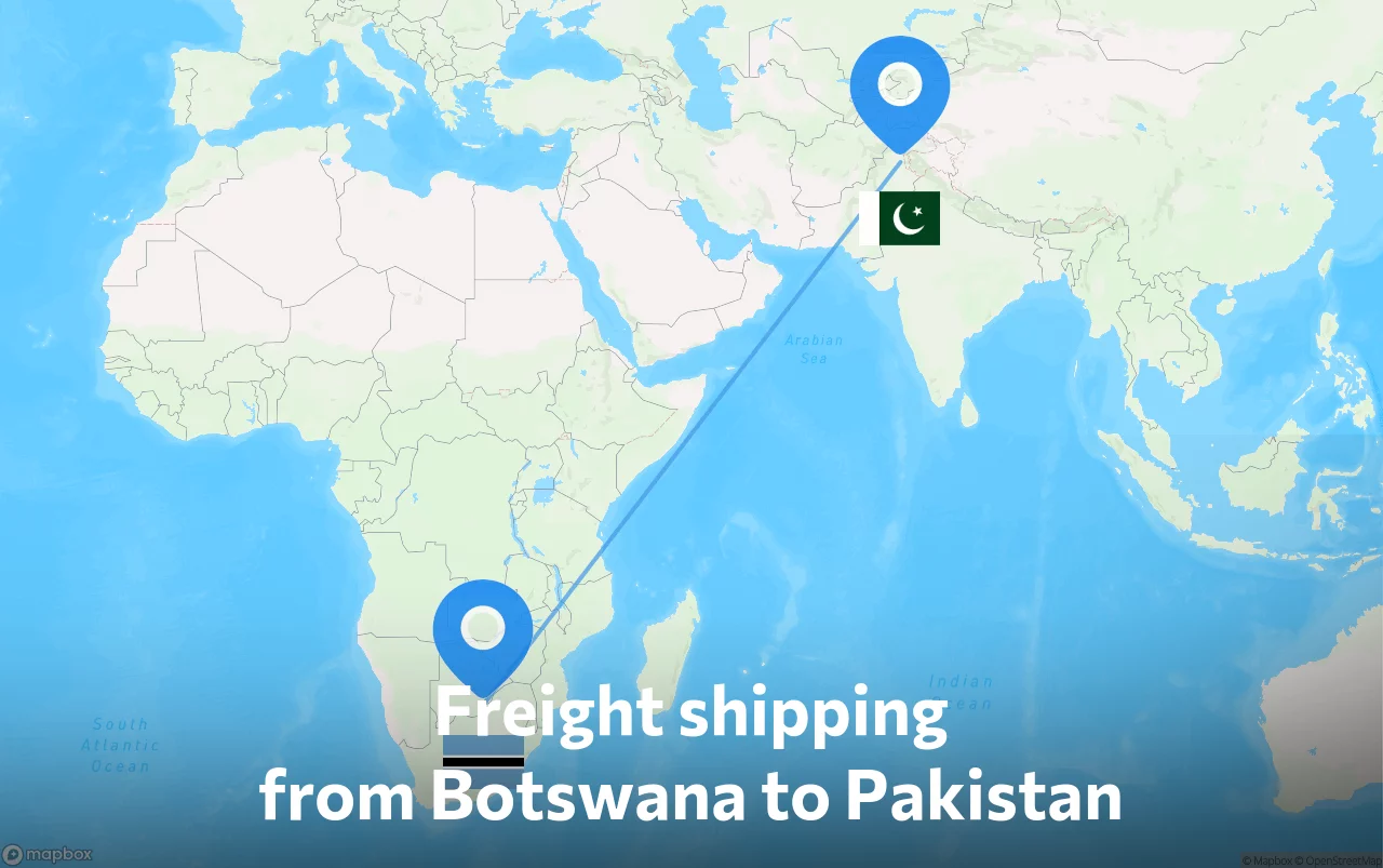 Shipping route from Botswana to Pakistan