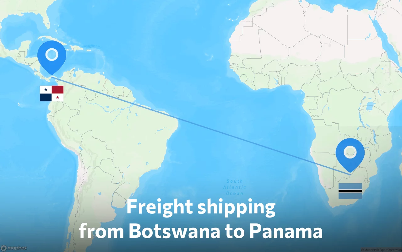 Shipping route from Botswana to Panama