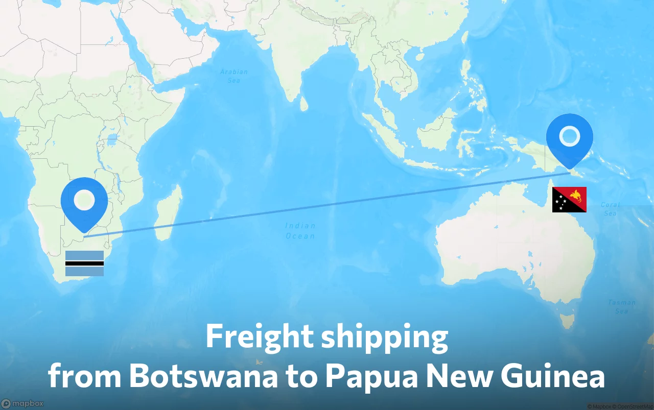 Shipping route from Botswana to Papua New Guinea