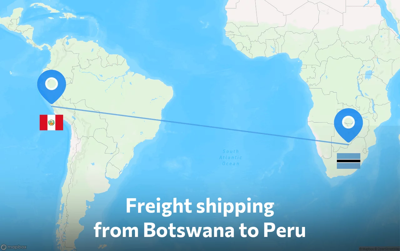 Shipping route from Botswana to Peru