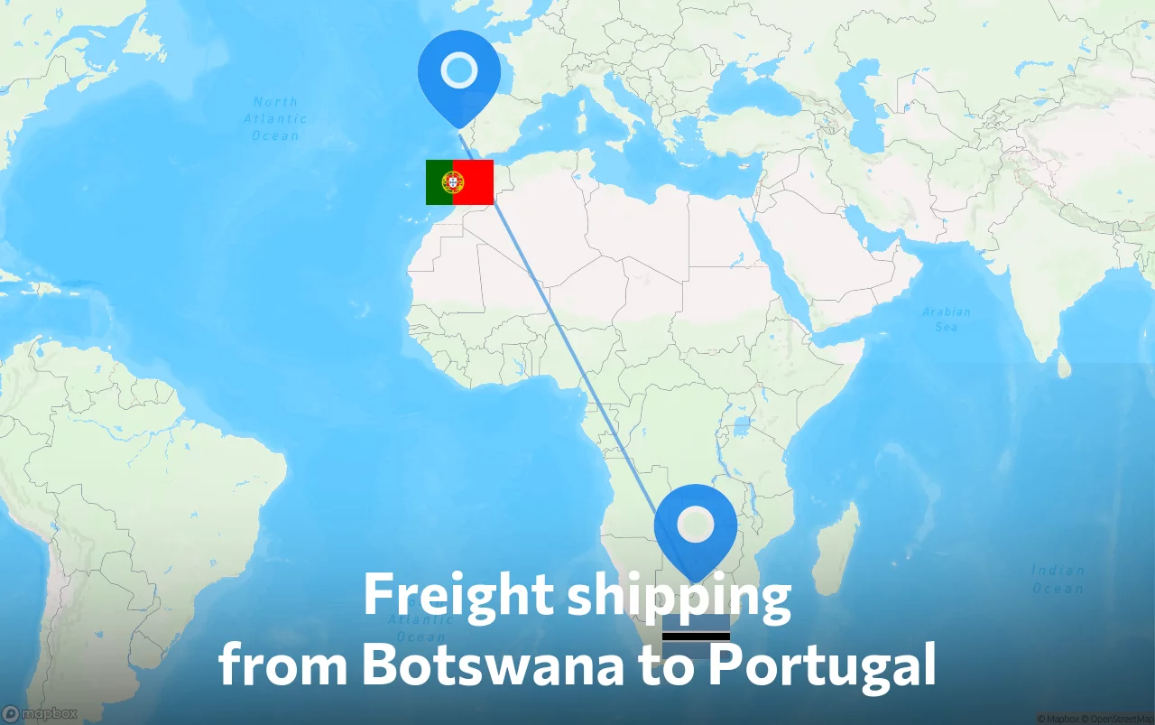 Shipping route from Botswana to Portugal