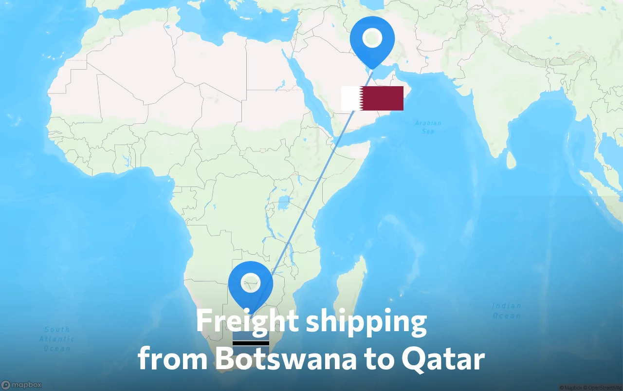 Shipping route from Botswana to Qatar