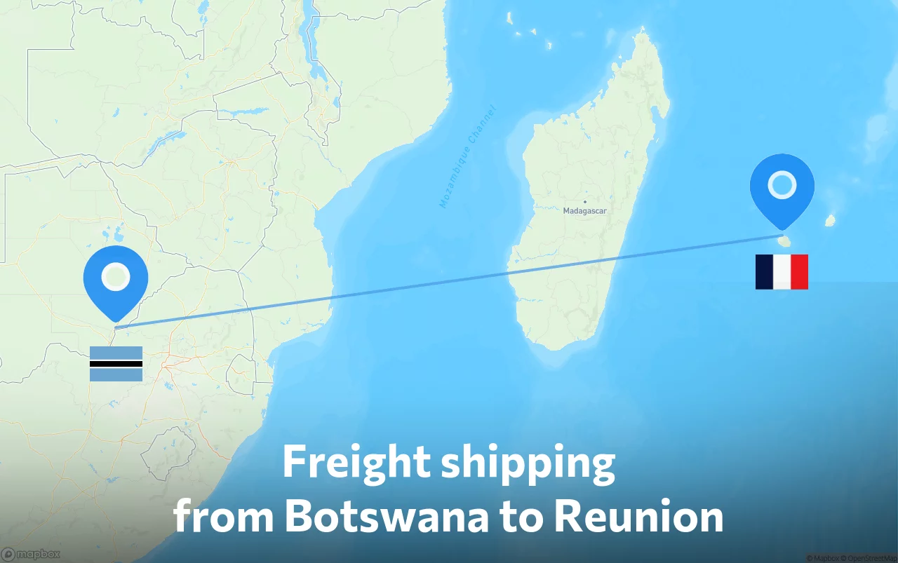 Shipping route from Botswana to Reunion
