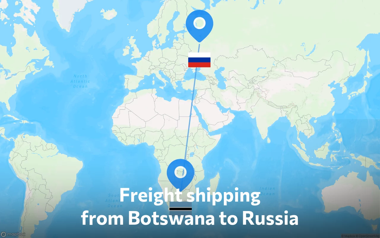 Shipping route from Botswana to Russia