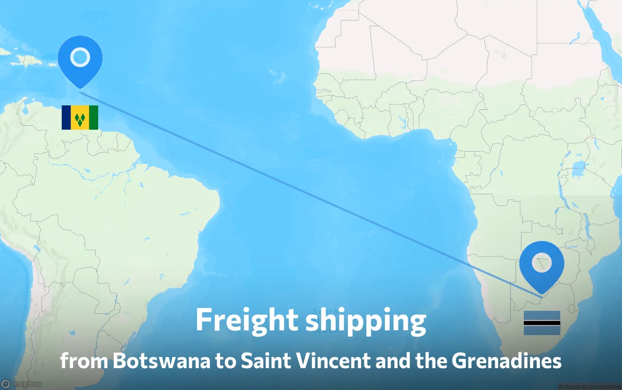 Shipping route from Botswana to Saint Vincent and the Grenadines