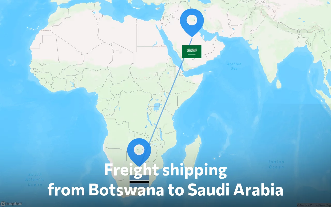 Shipping route from Botswana to Saudi Arabia