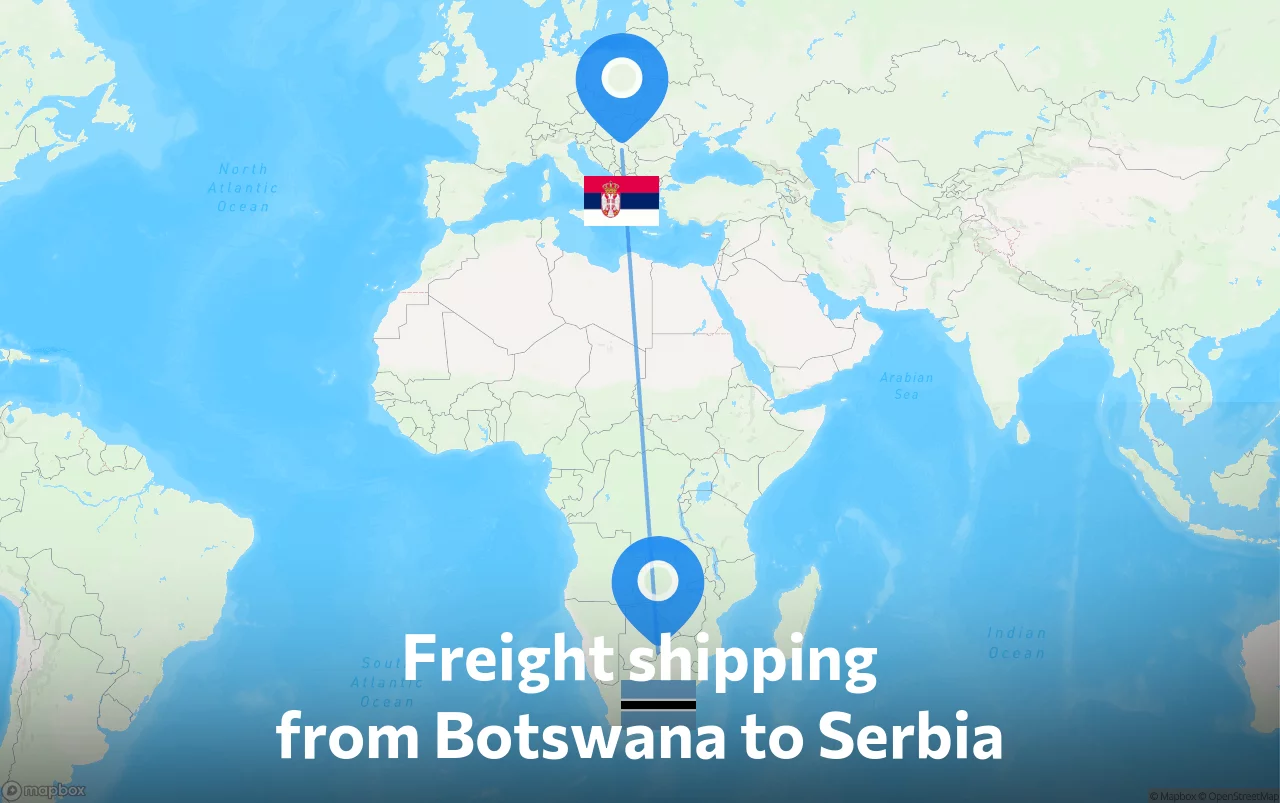 Shipping route from Botswana to Serbia