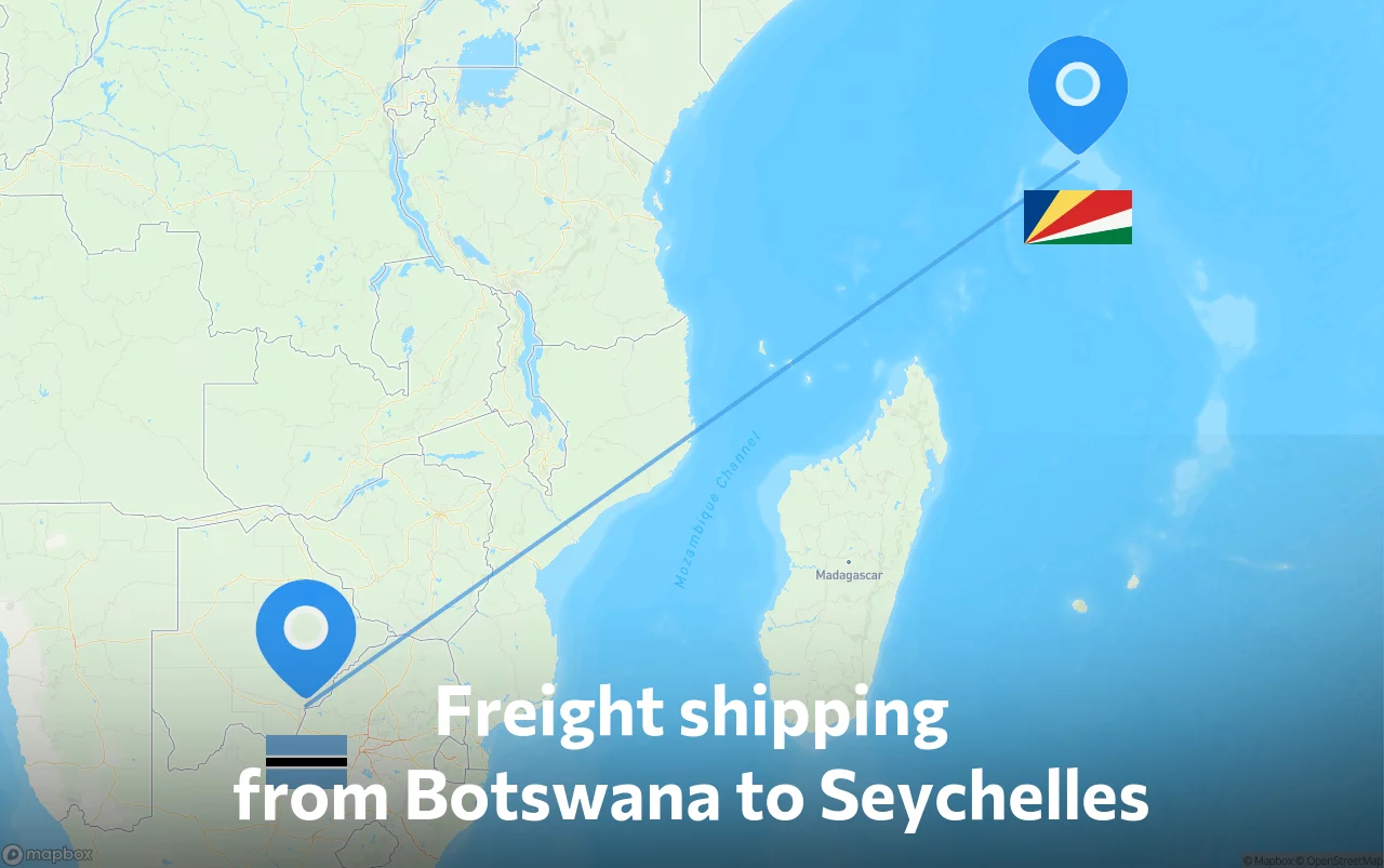 Shipping route from Botswana to Seychelles