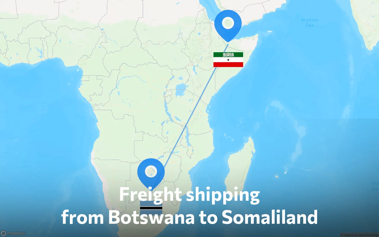 Shipping route from Botswana to Somaliland
