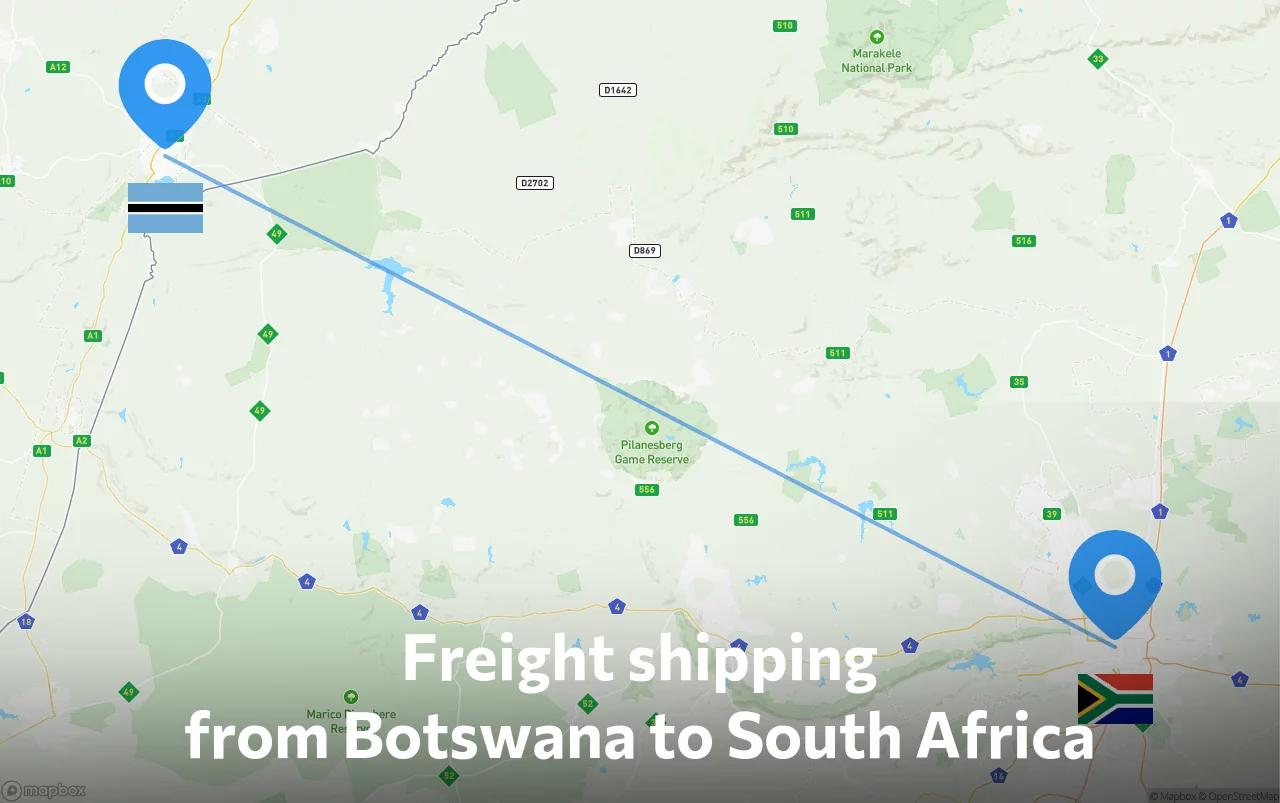 Shipping route from Botswana to South Africa