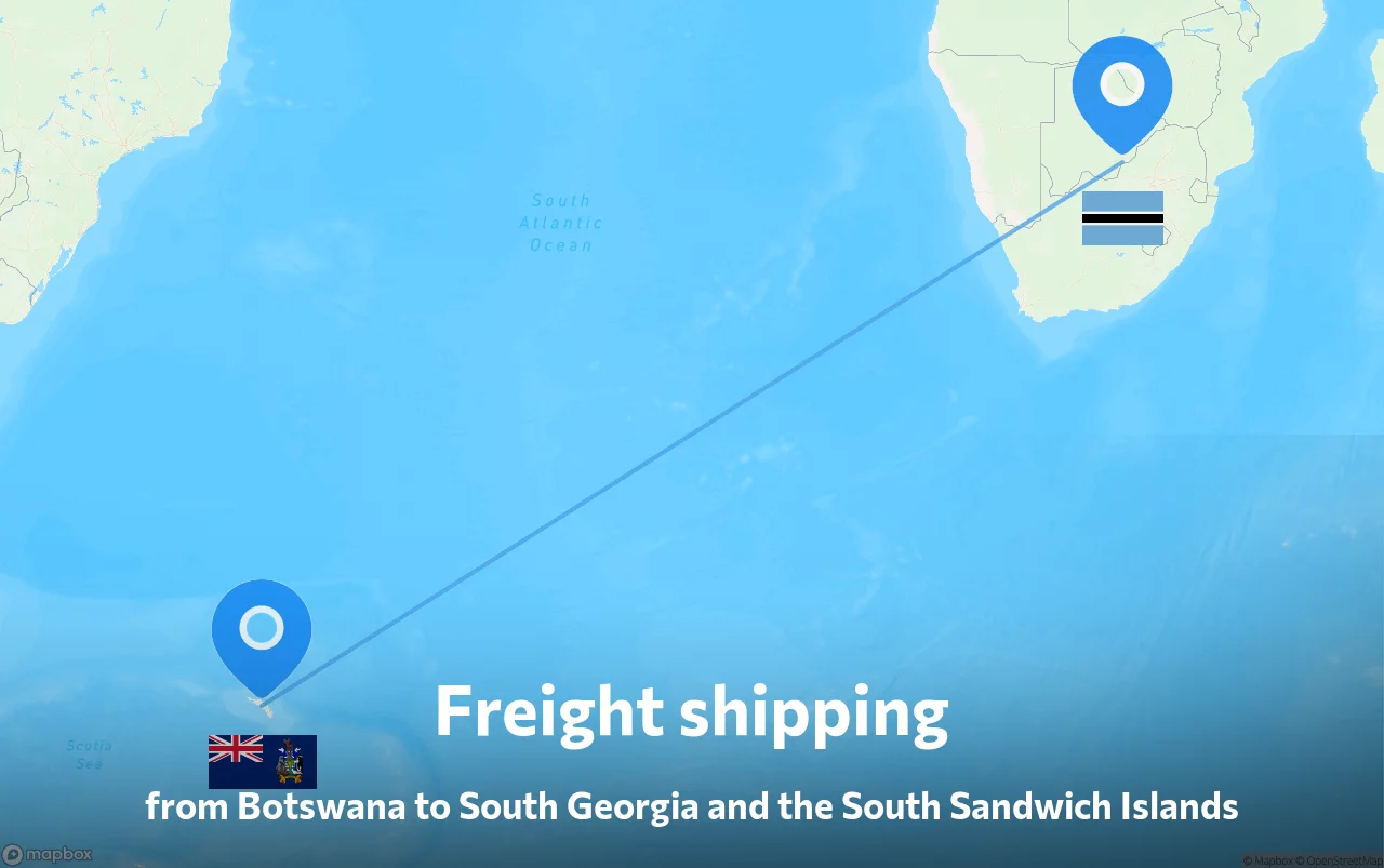 Shipping route from Botswana to South Georgia and the South Sandwich Islands