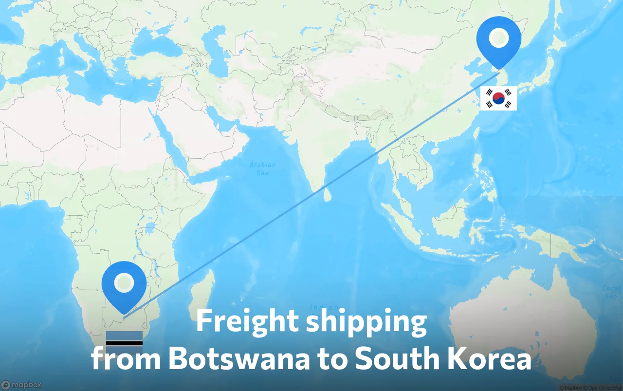 Shipping route from Botswana to South Korea