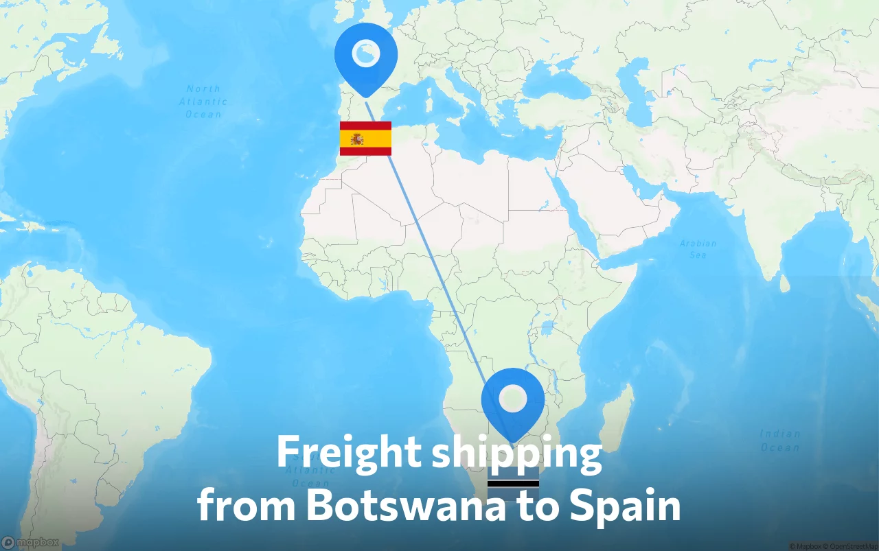 Shipping route from Botswana to Spain