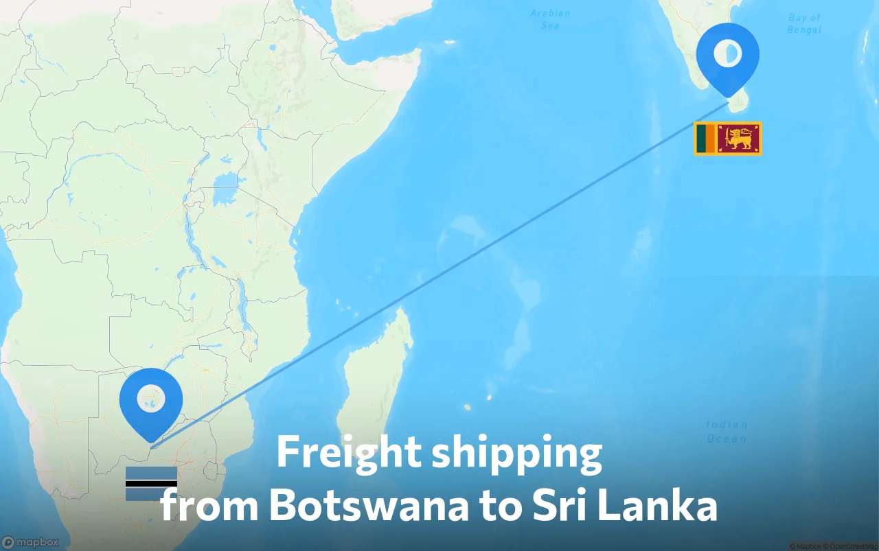 Shipping route from Botswana to Sri Lanka