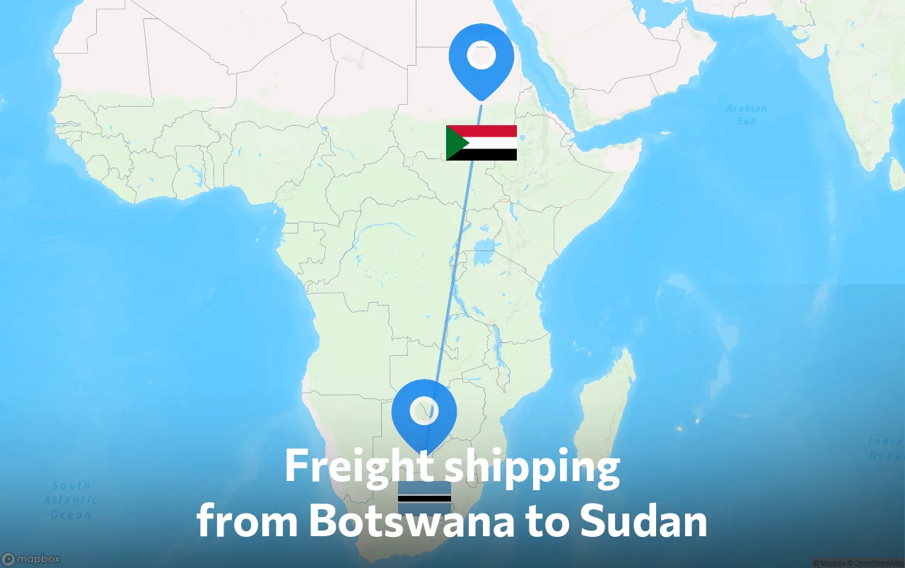 Shipping route from Botswana to Sudan