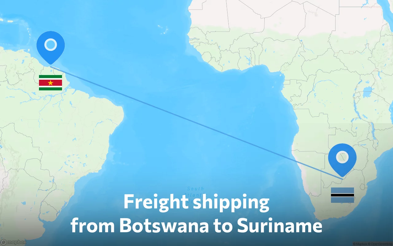 Shipping route from Botswana to Suriname