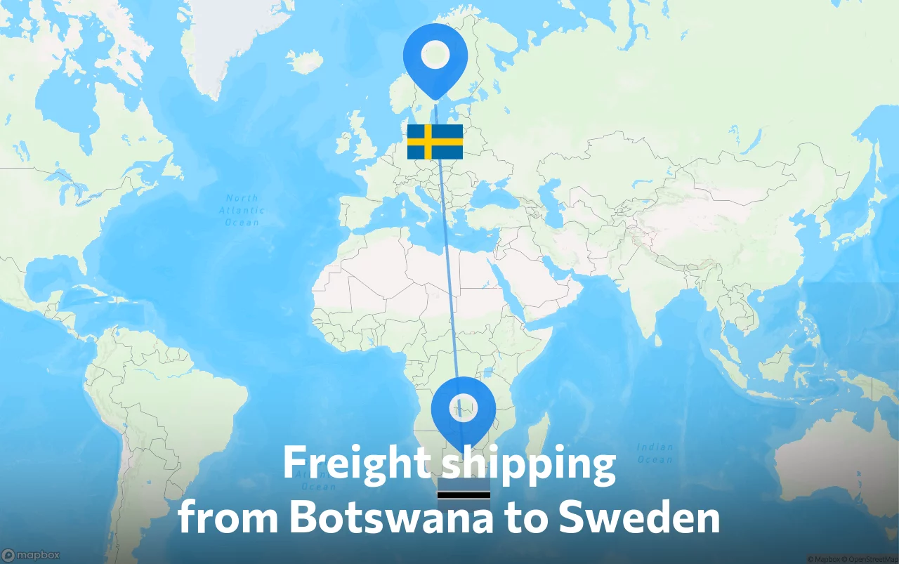 Shipping route from Botswana to Sweden