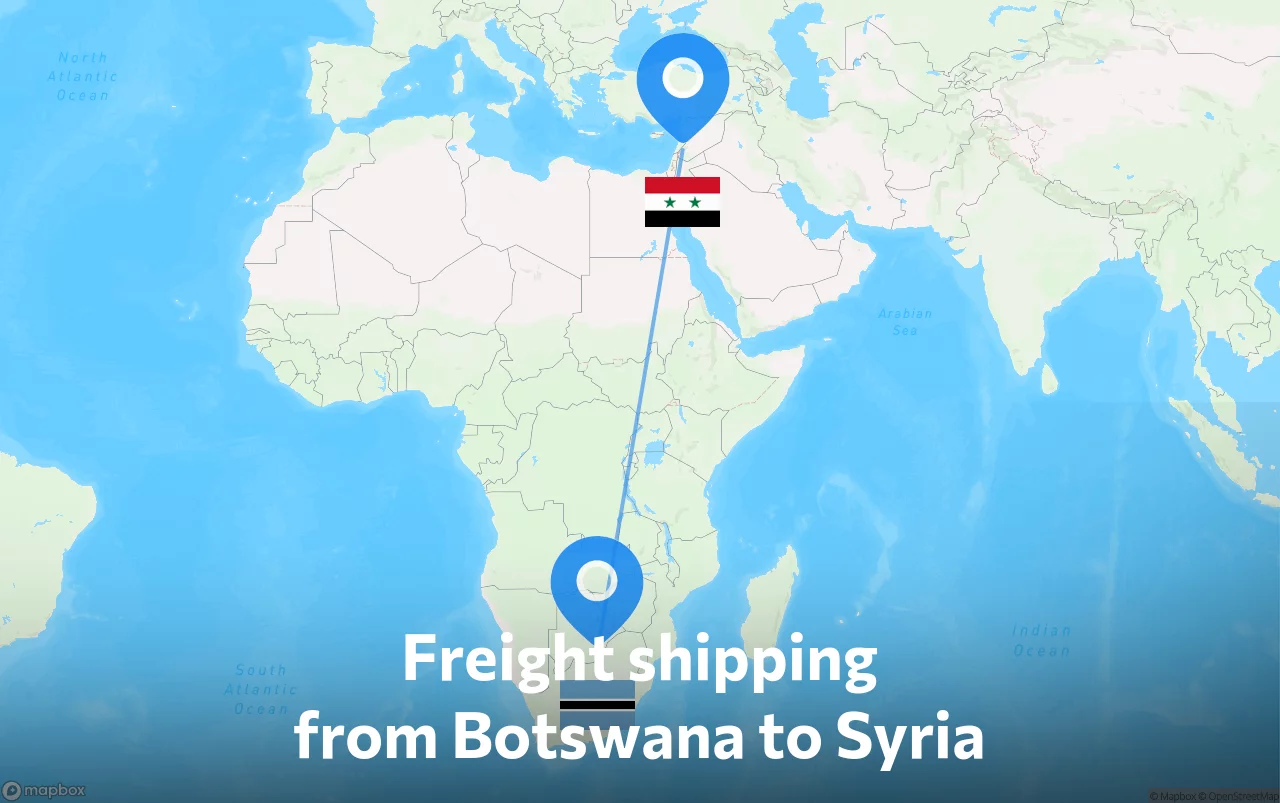 Shipping route from Botswana to Syria