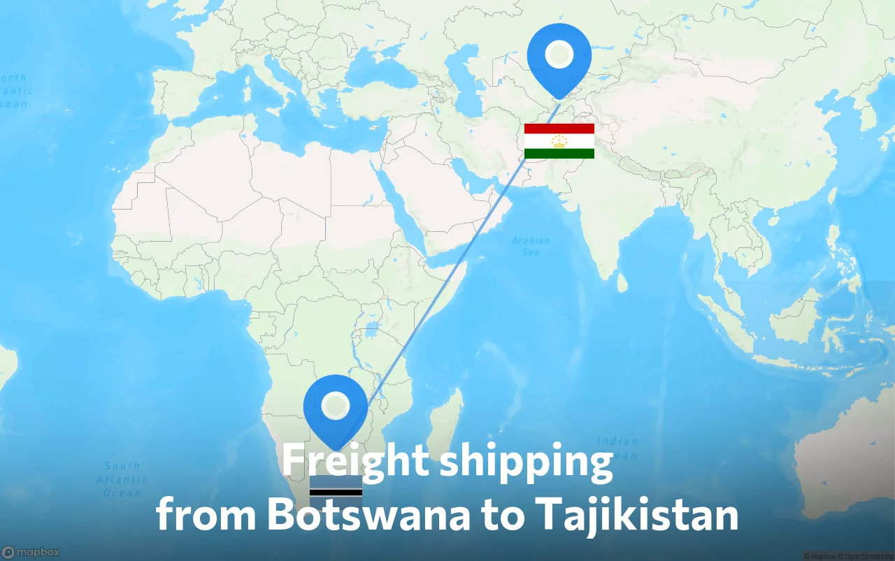 Shipping route from Botswana to Tajikistan