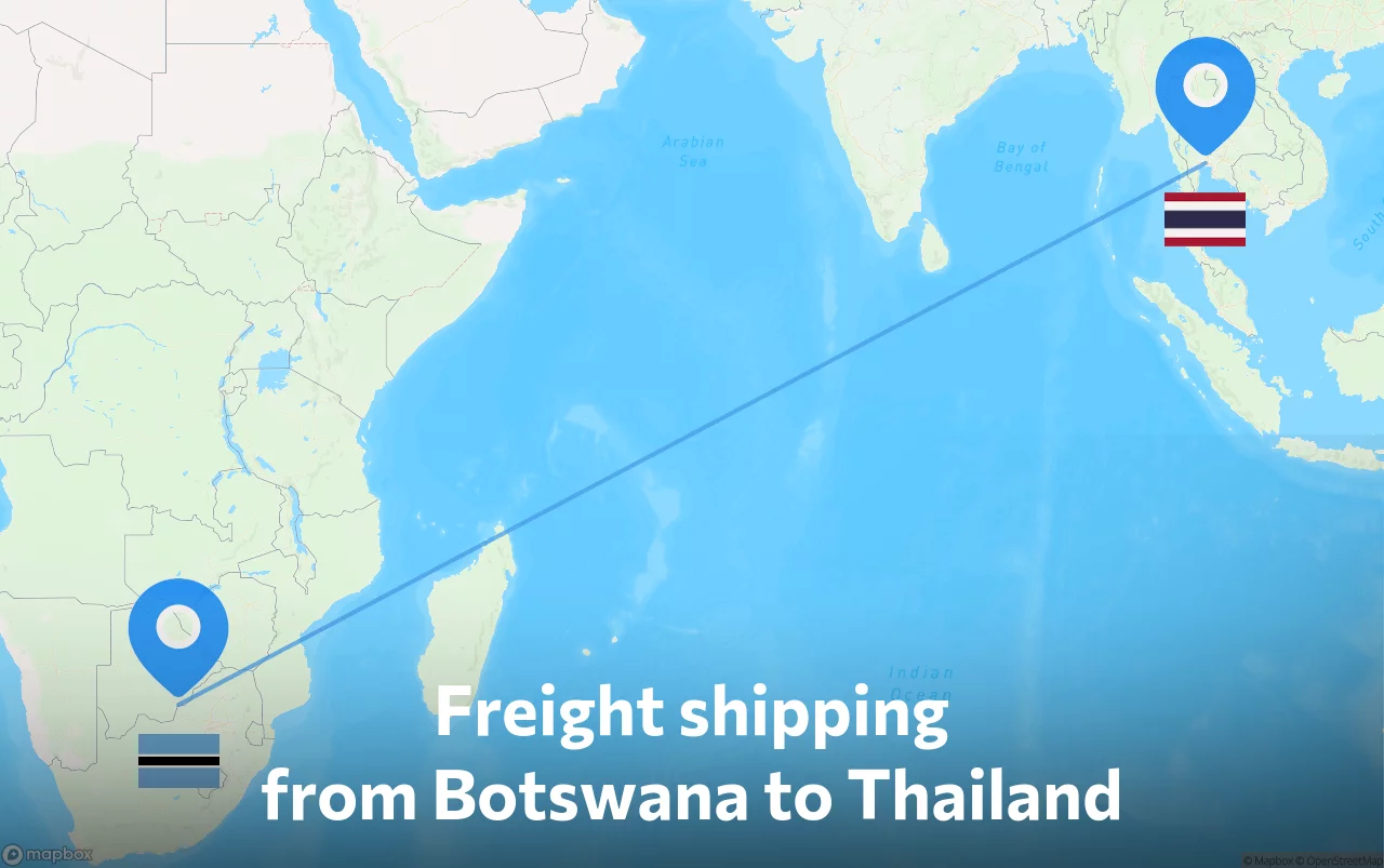 Shipping route from Botswana to Thailand