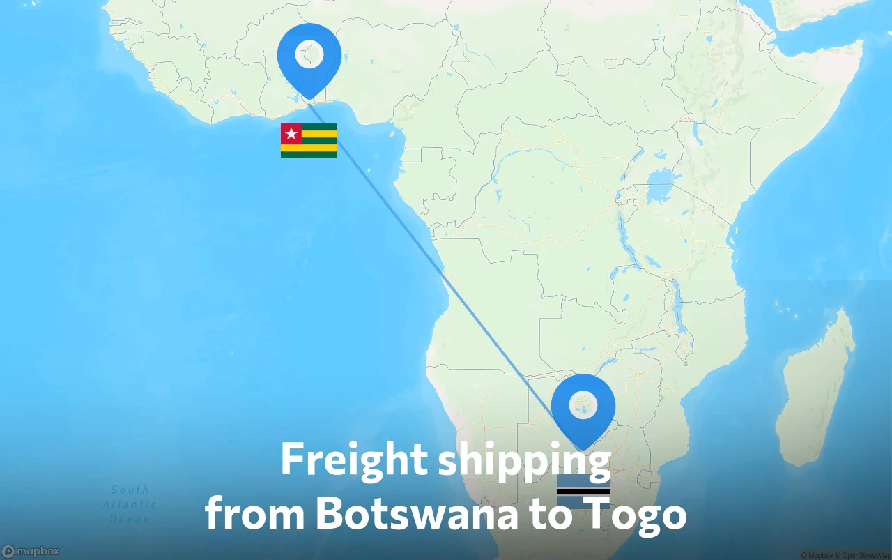 Shipping route from Botswana to Togo