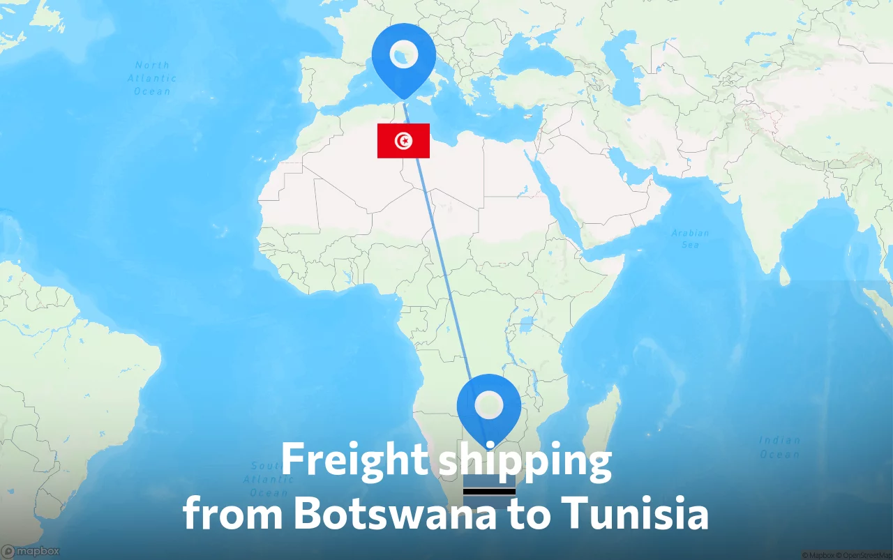 Shipping route from Botswana to Tunisia