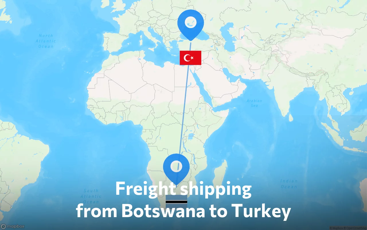 Shipping route from Botswana to Turkey