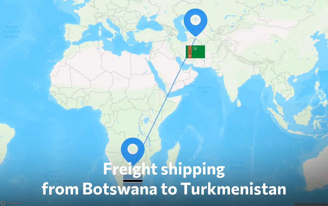 Shipping route from Botswana to Turkmenistan